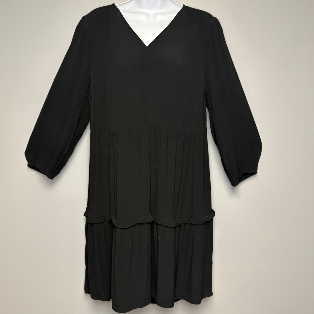 LOFT Black Boho Hippie Cottagecore Ruffled Tiered Lightweight Peasant Dress Sz M